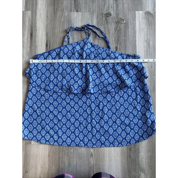 Lily White Blue And White Cami Dressy Tank With Cross Front Size Large - Picture 5 of 9